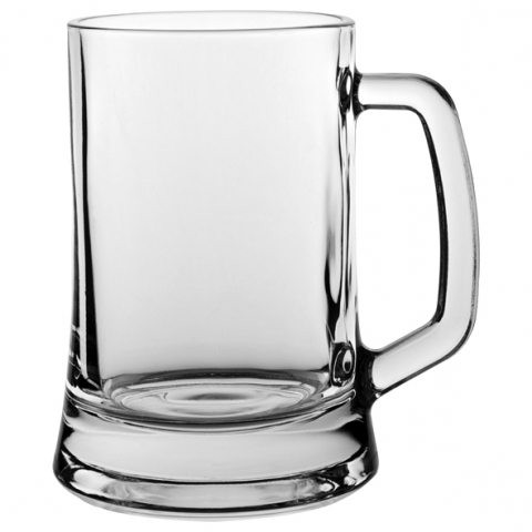 Glas 1: Ölglas i klart glas med handtag och kraftig botten